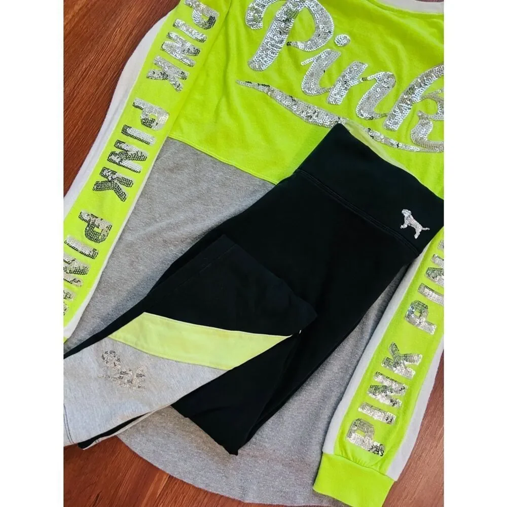 VS PINK BLING NEON COLORBLOCK OUTFIT SET S